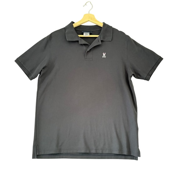 Psycho Bunny Tops - Psycho Bunny Mens Pima Cotton Polo Shirt Charcoal Blue Logo B6K001ARPC Size 6 L